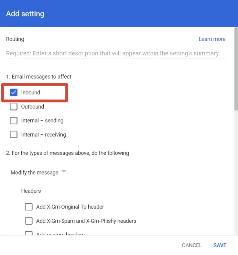 Google Workspace GMail Settings Routing Config 1