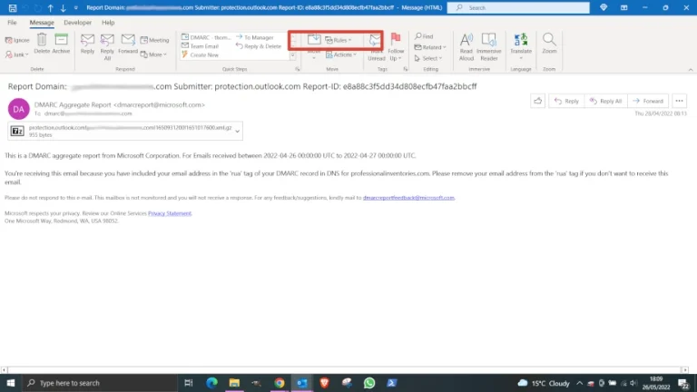 Email Opened In Outlook Desktop