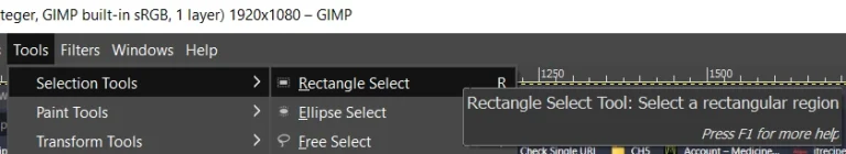 GIMP Rectangle Select Menu