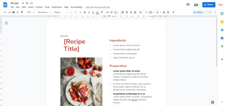 Designed recipe template