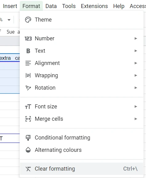 Google Sheets Clear Formatting