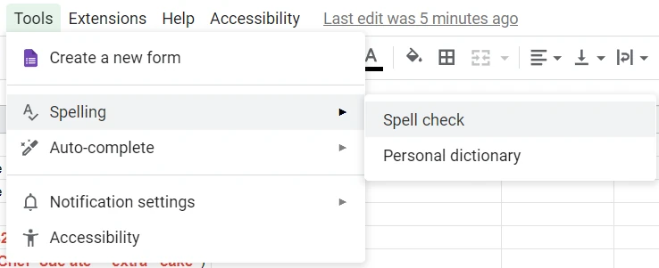 Google Sheets Spell Checker