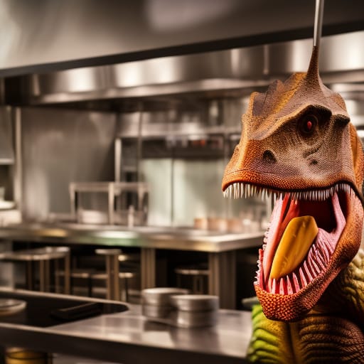 Dinosaur chef in a restaurant