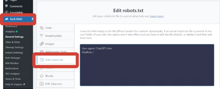Edit robots.txt with RankMath